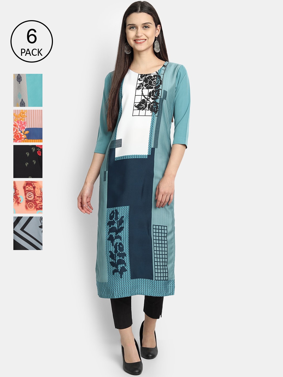 

7Threads Women Multicoloured Ethnic Motifs Printed Patchwork Crepe Kurta, Multi