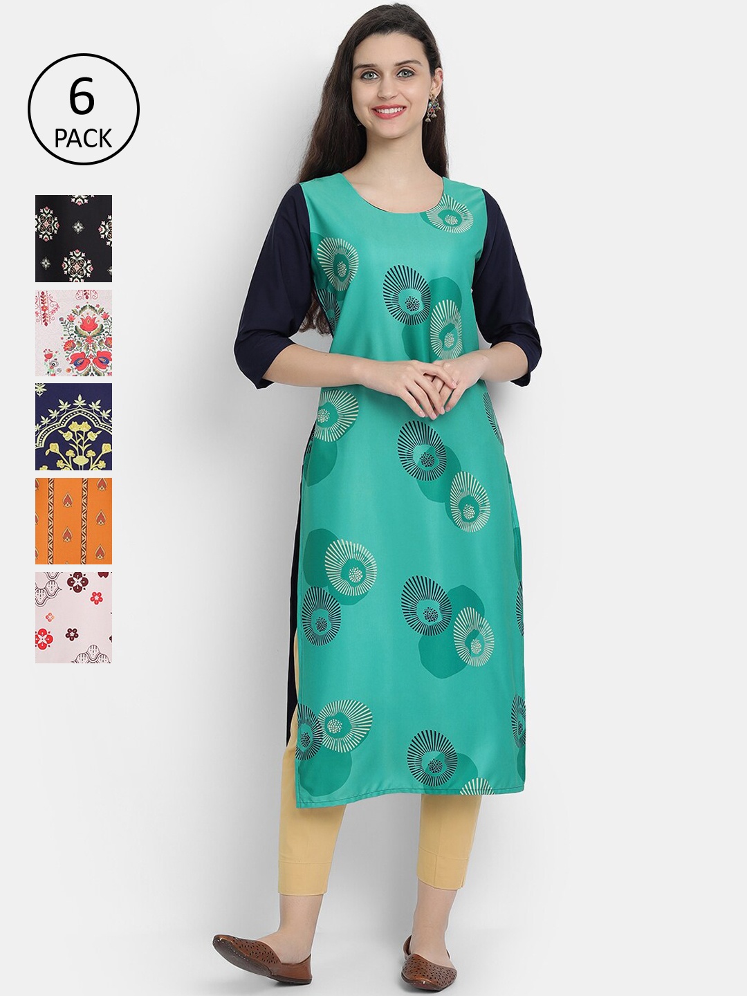 

7Threads Women Multicoloured Ethnic Motifs Printed Thread Work Crepe Kurta, Multi
