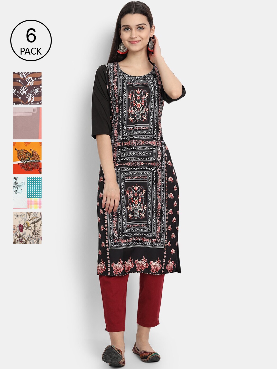 

7Threads Women Multicoloured Ethnic Motifs Printed Crepe Kurta, Multi