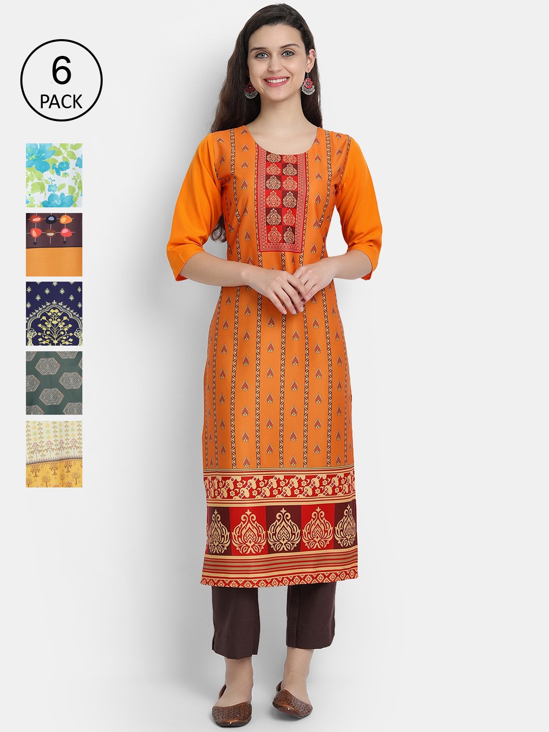 

7Threads Women Pack of 6 Multicoloured Printed Straight Kurta, Multi
