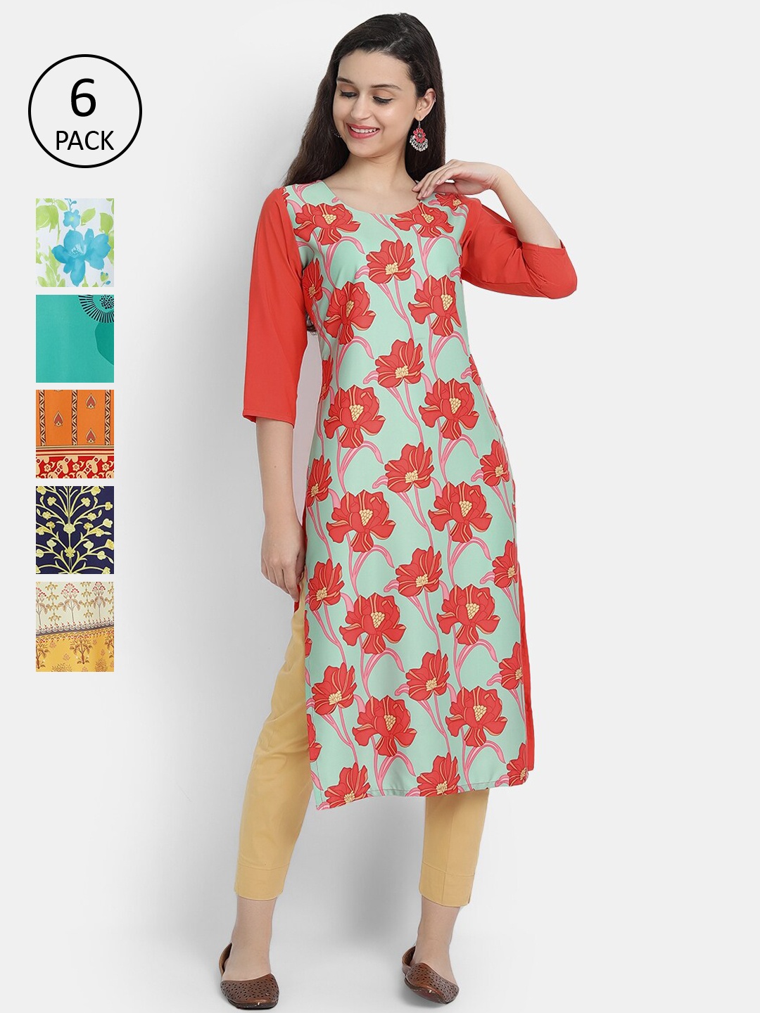 

7Threads Women Multicoloured & grenadine Floral Printed Cold-Shoulder Sleeves Mirror Work Crepe Kurta, Multi