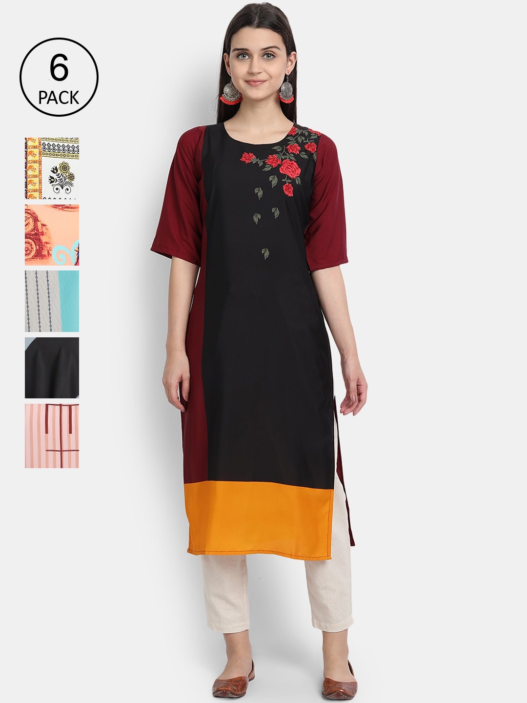 

7Threads Women Pack of 6 Multicoloured Printed Straight Kurta, Multi