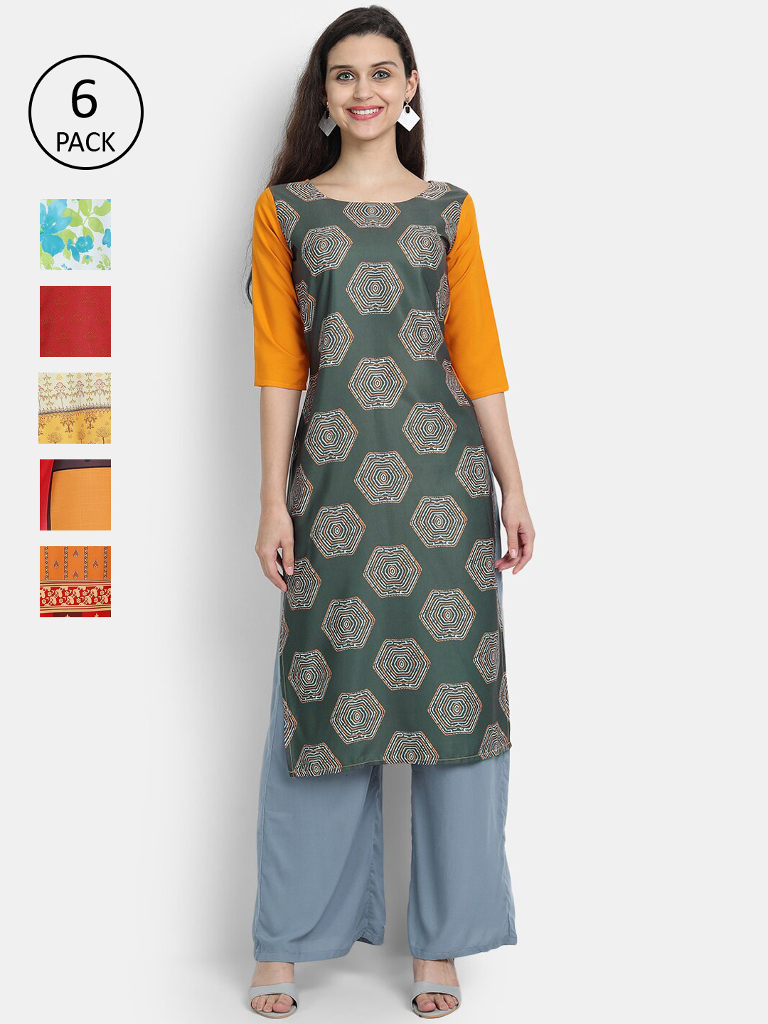 

7Threads Women Pack Of 6 Crepe Kurtas, Multi