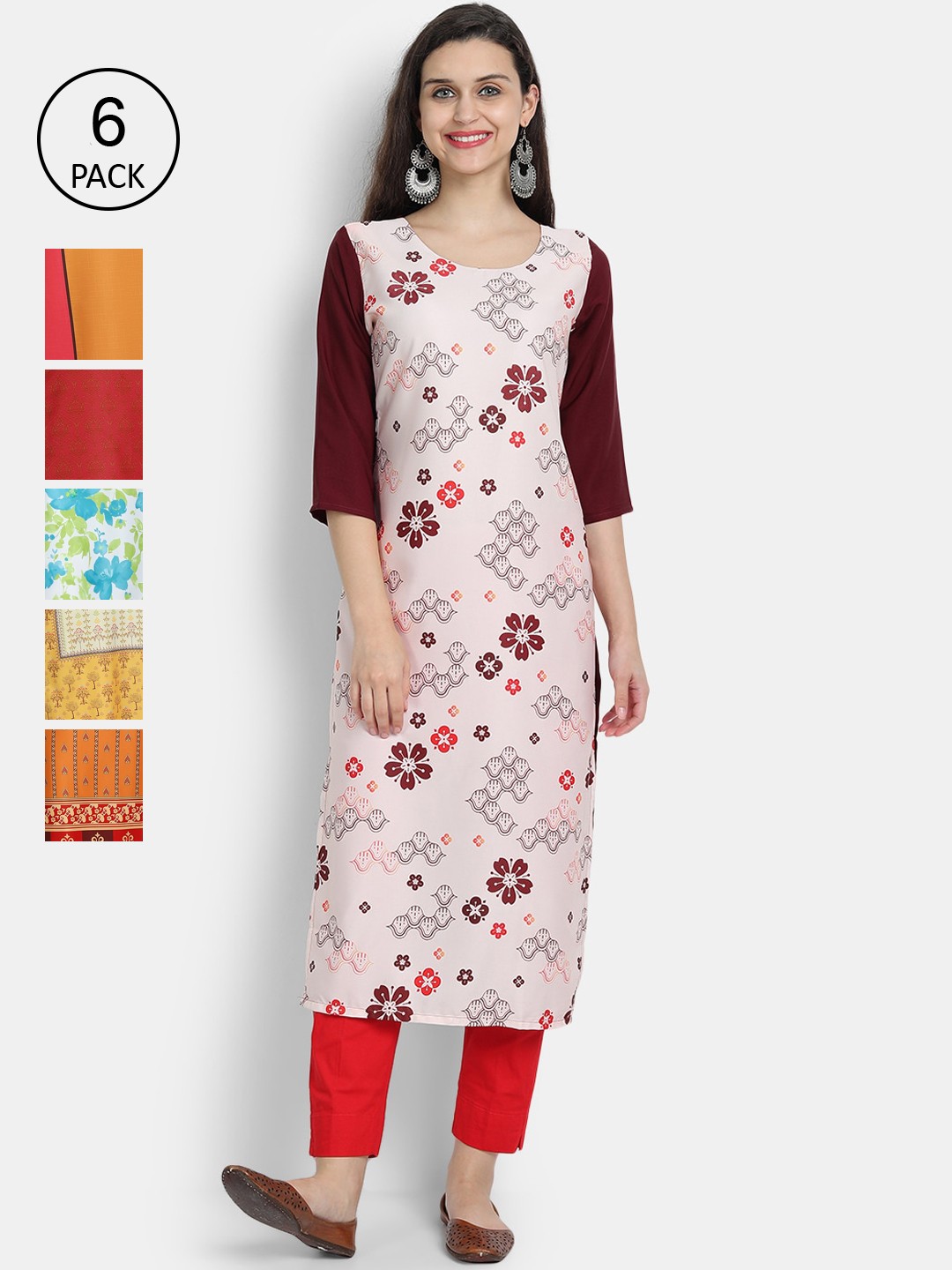

7Threads Women Multicoloured Floral Printed Thread Work Crepe Kurta, Multi