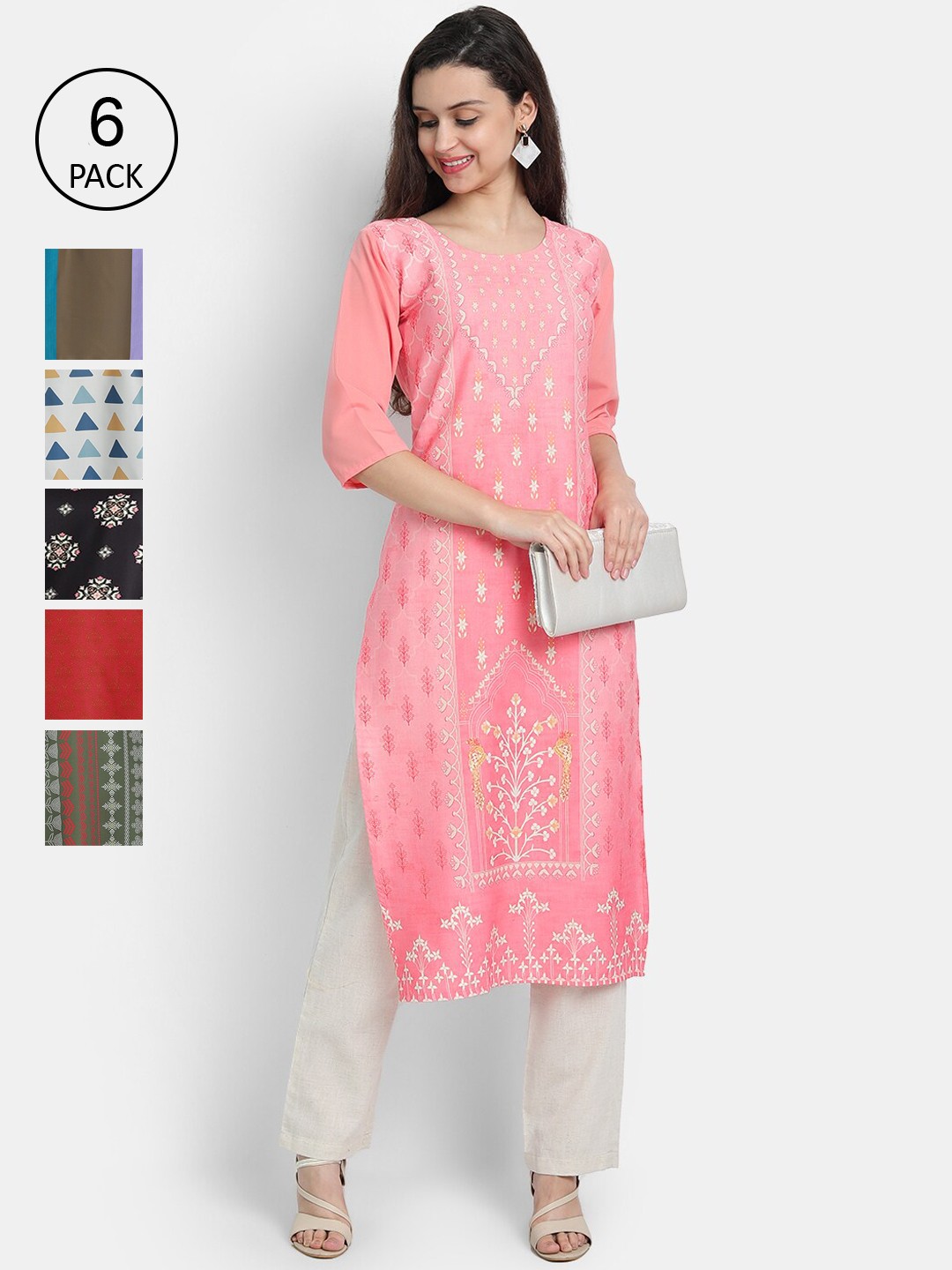 

7Threads Women Multicoloured Ethnic Motifs Printed Chikankari Crepe Kurta, Multi