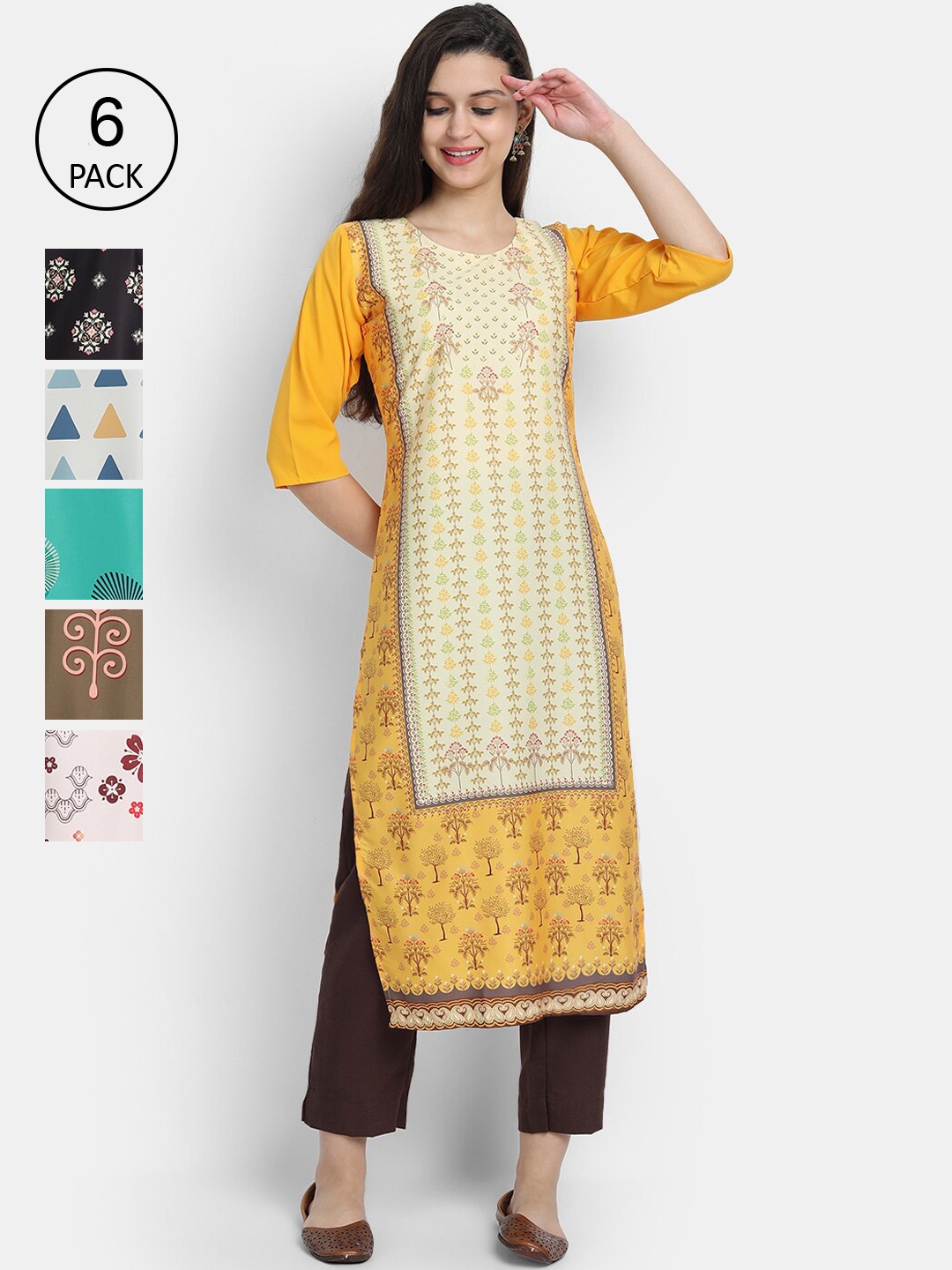 

7Threads Women Multicoloured Ethnic Motifs Printed Thread Work Crepe Kurta, Multi