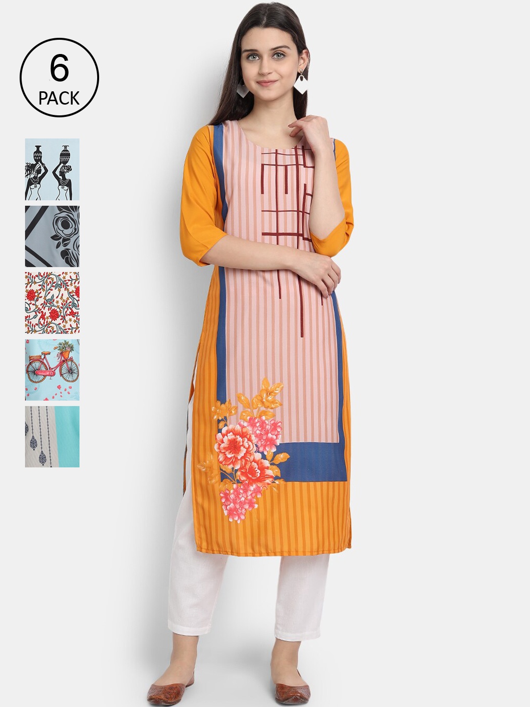 

7Threads Women Multicoloured Striped Crepe Kurta, Multi