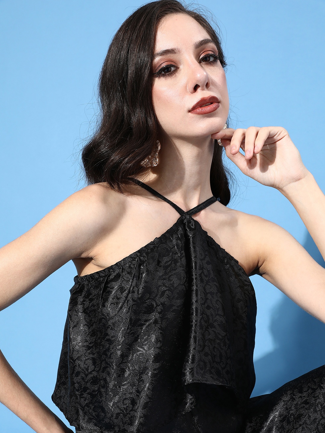 

Cation Women Stylish Black Printed Top with Palazzos
