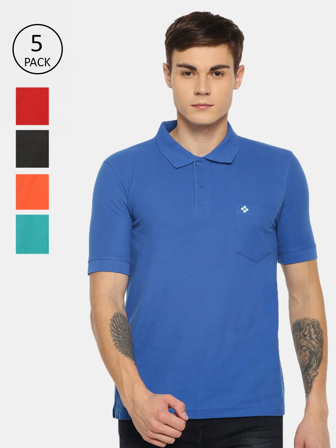 

Dollar Men Multicoloured Pack Of 5 Polo Collar T-shirts, Multi