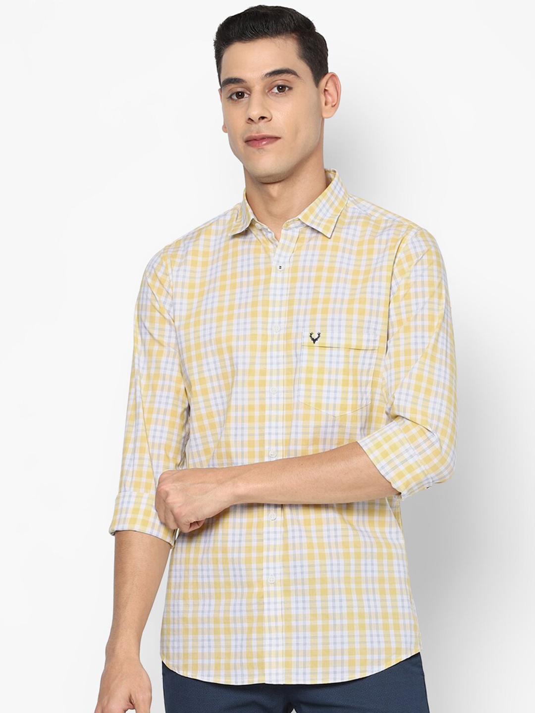 

Allen Solly Men Yellow Slim Fit Tartan Checks Checked Casual Shirt