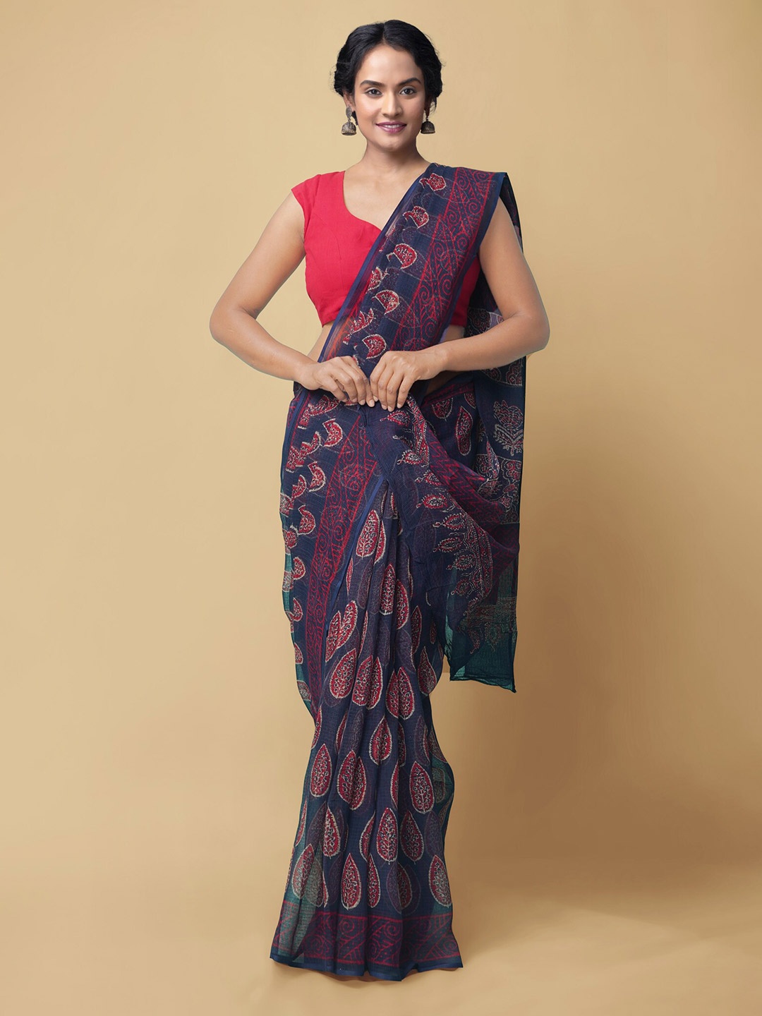 

Unnati Silks Blue & Pink Ethnic Motifs Chanderi Saree