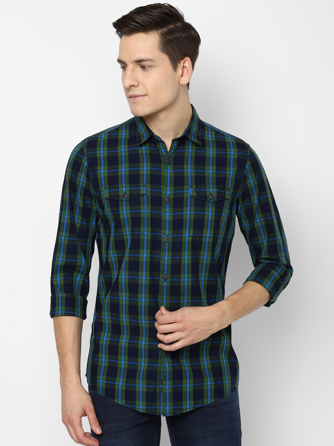

Allen Solly Sport Men Olive Green Tartan Checks Checked Cotton Casual Shirt