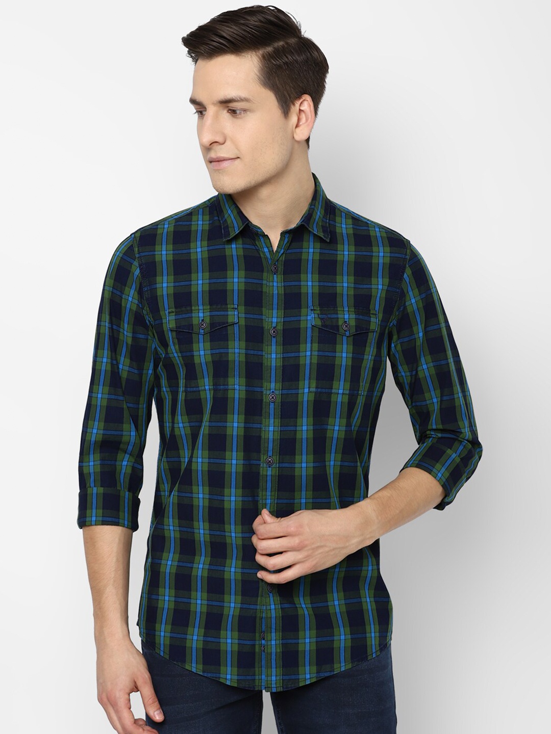 

Allen Solly Sport Men Olive Green Tartan Checks Opaque Checked Casual Shirt