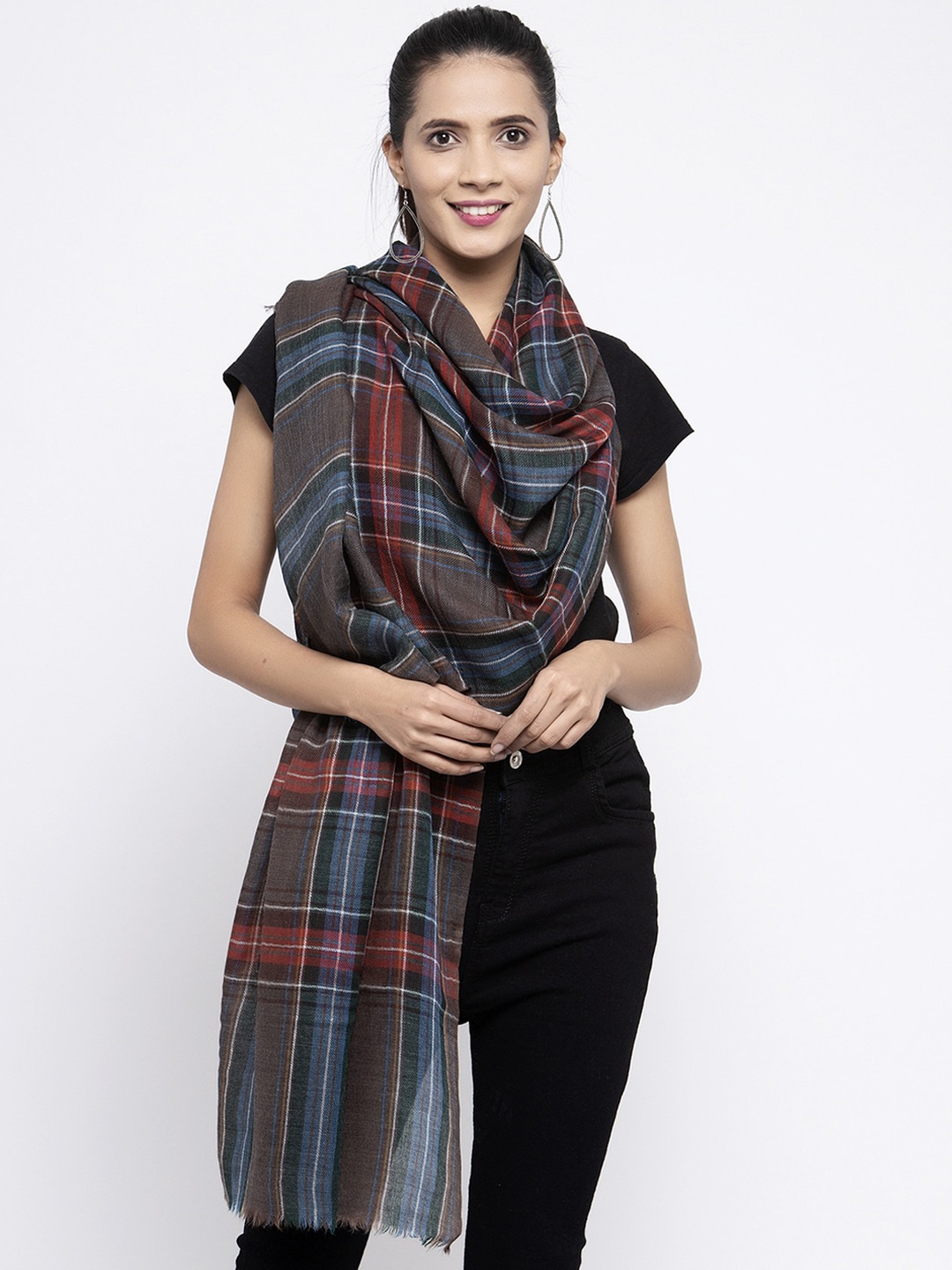 

Calvadoss Women Blue & Red Checked Woolen Mufflers