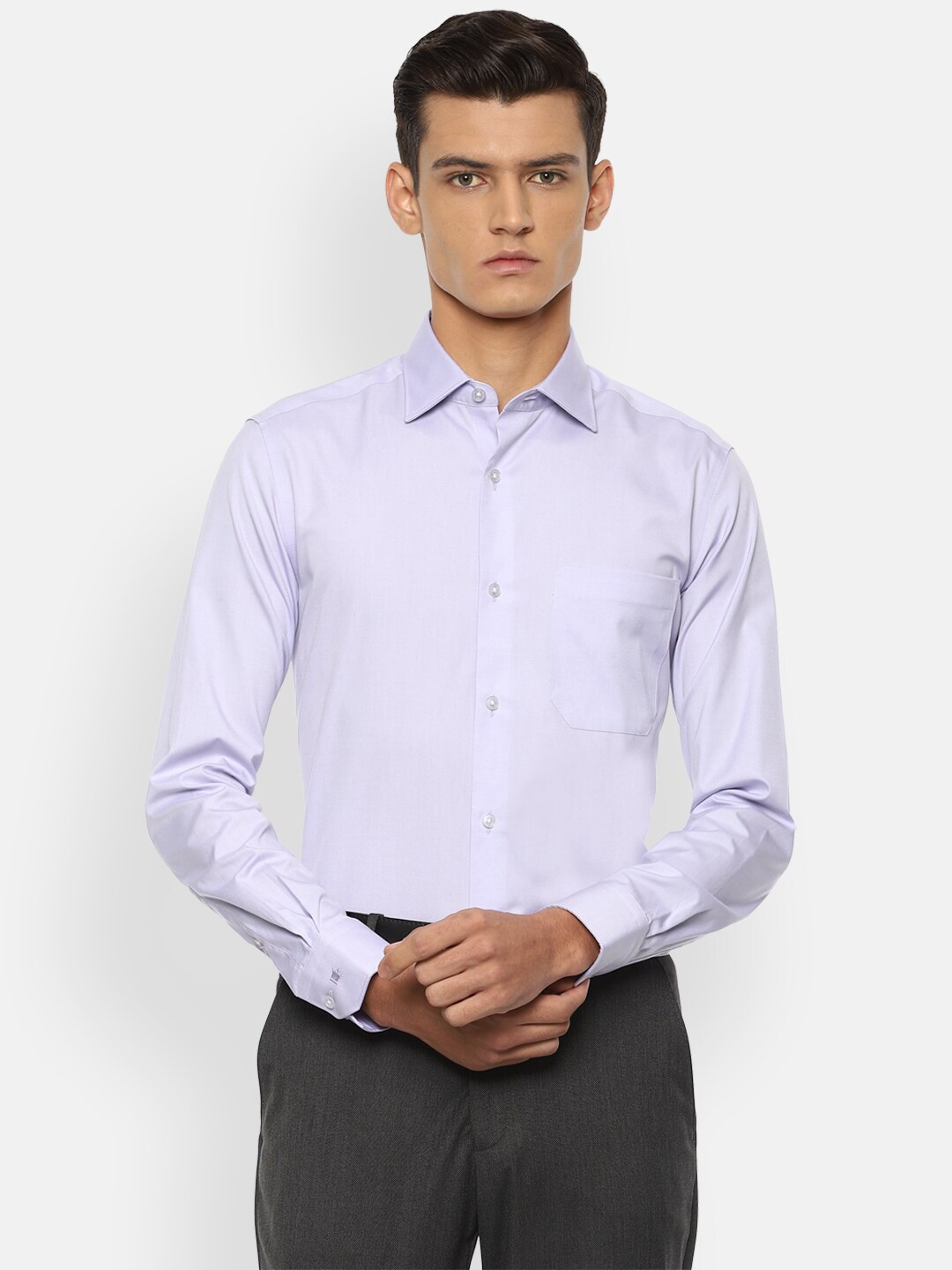 

Louis Philippe Permapress Men Purple Opaque Pure Cotton Formal Shirt