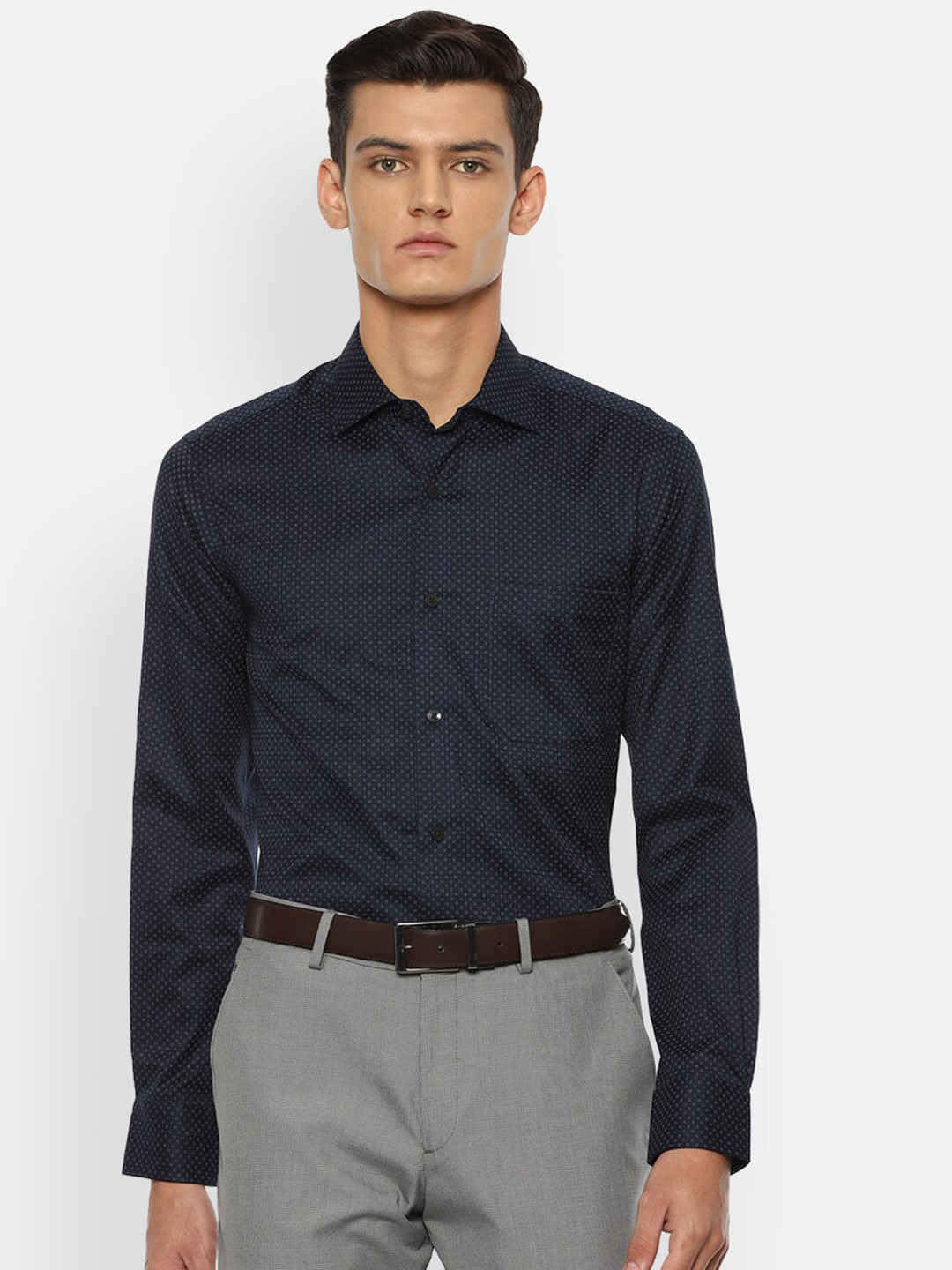 

Louis Philippe Gods & Kings Men Navy Blue Opaque Printed Formal Shirt
