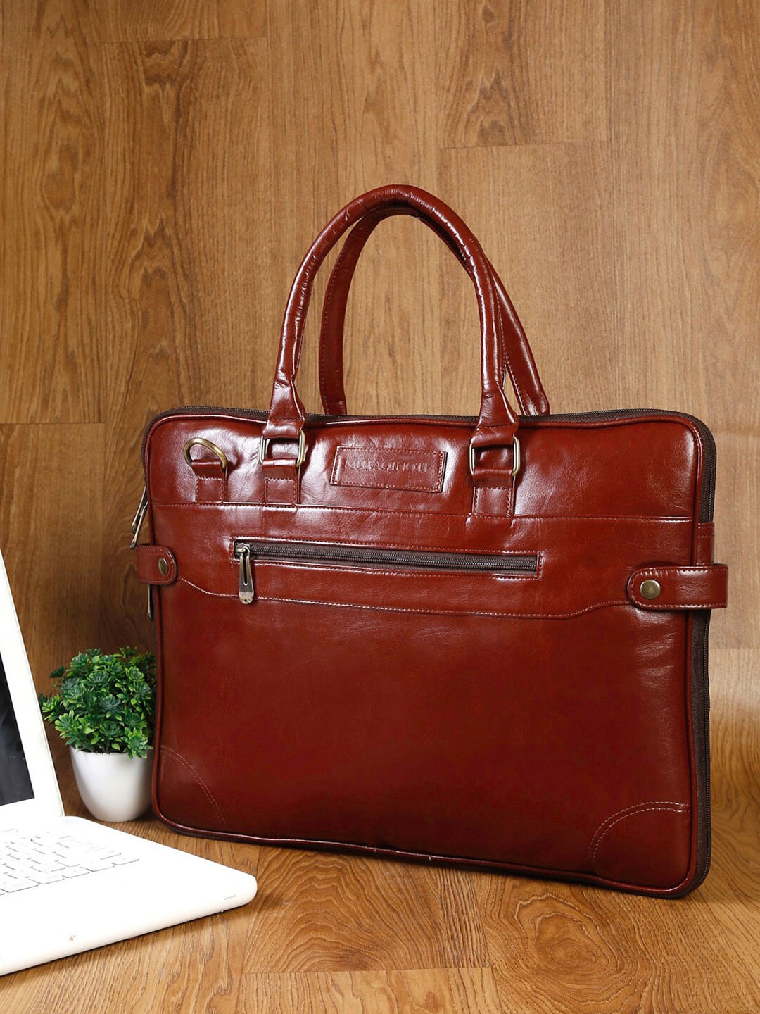 

MUTAQINOTI Unisex Brown PU Laptop Bag