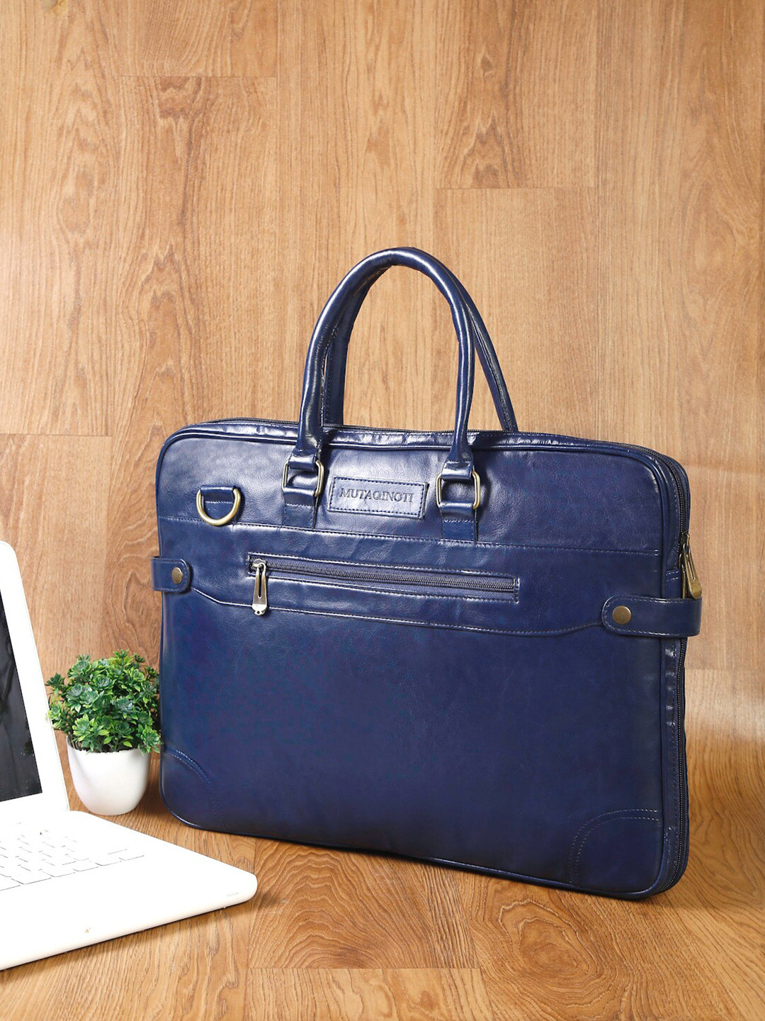 

MUTAQINOTI Unisex Blue PU Laptop Bag