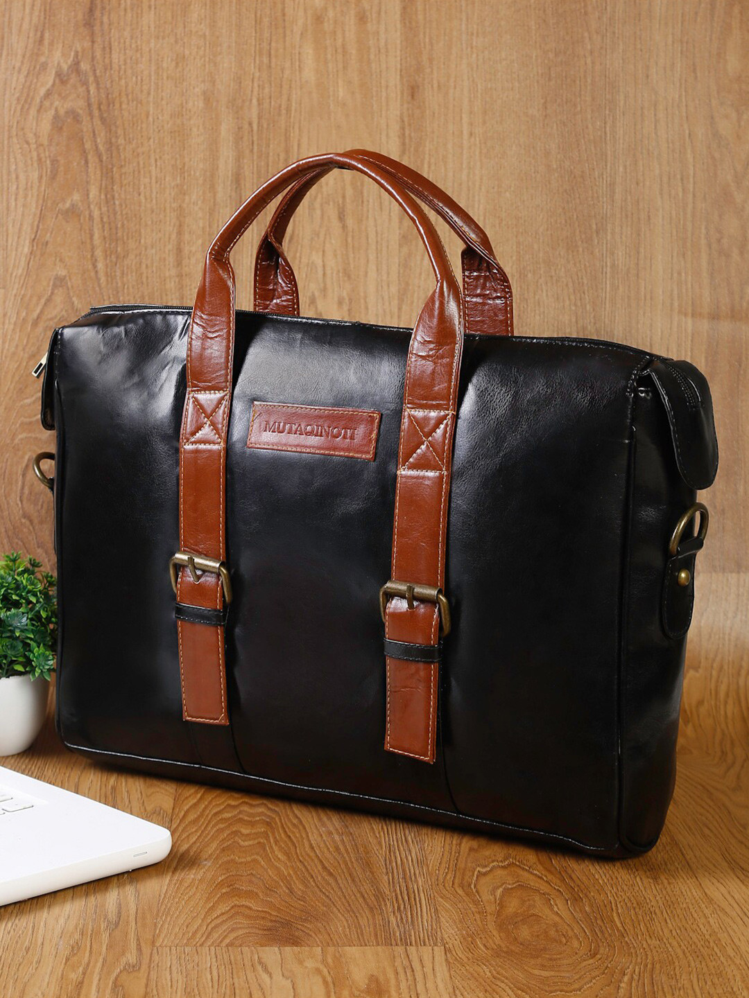 

MUTAQINOTI Unisex Black & Brown Laptop Bag