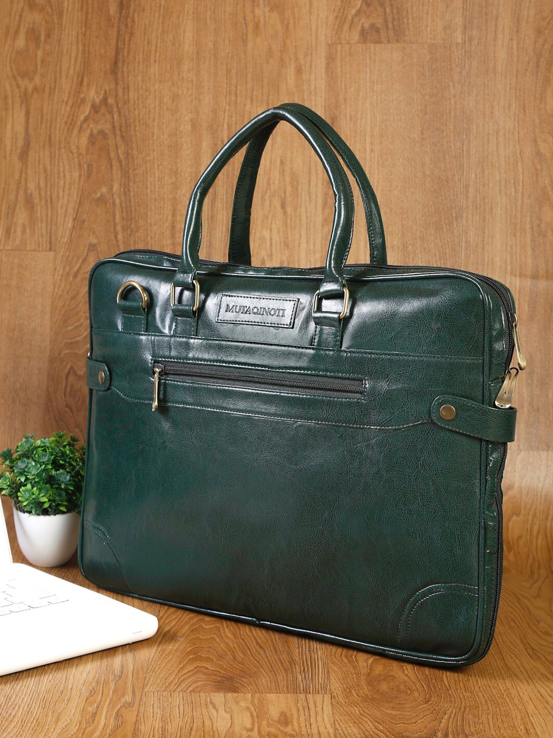 

MUTAQINOTI Unisex Green Textured Laptog Bag