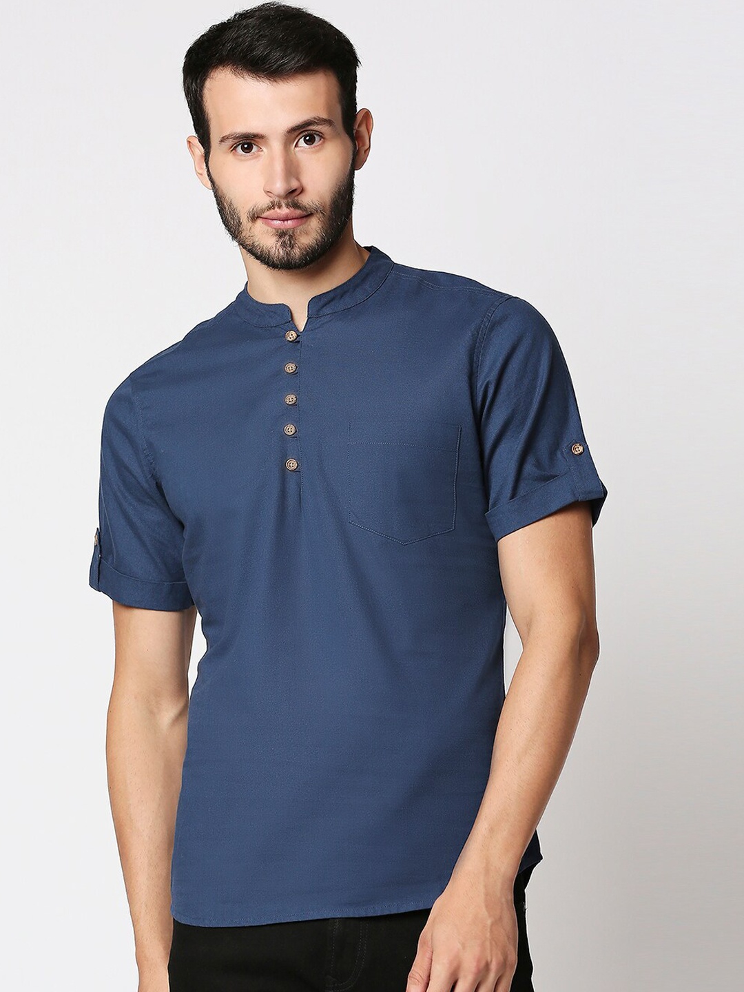

Bewakoof Men Blue Pure Cotton Short Kurta
