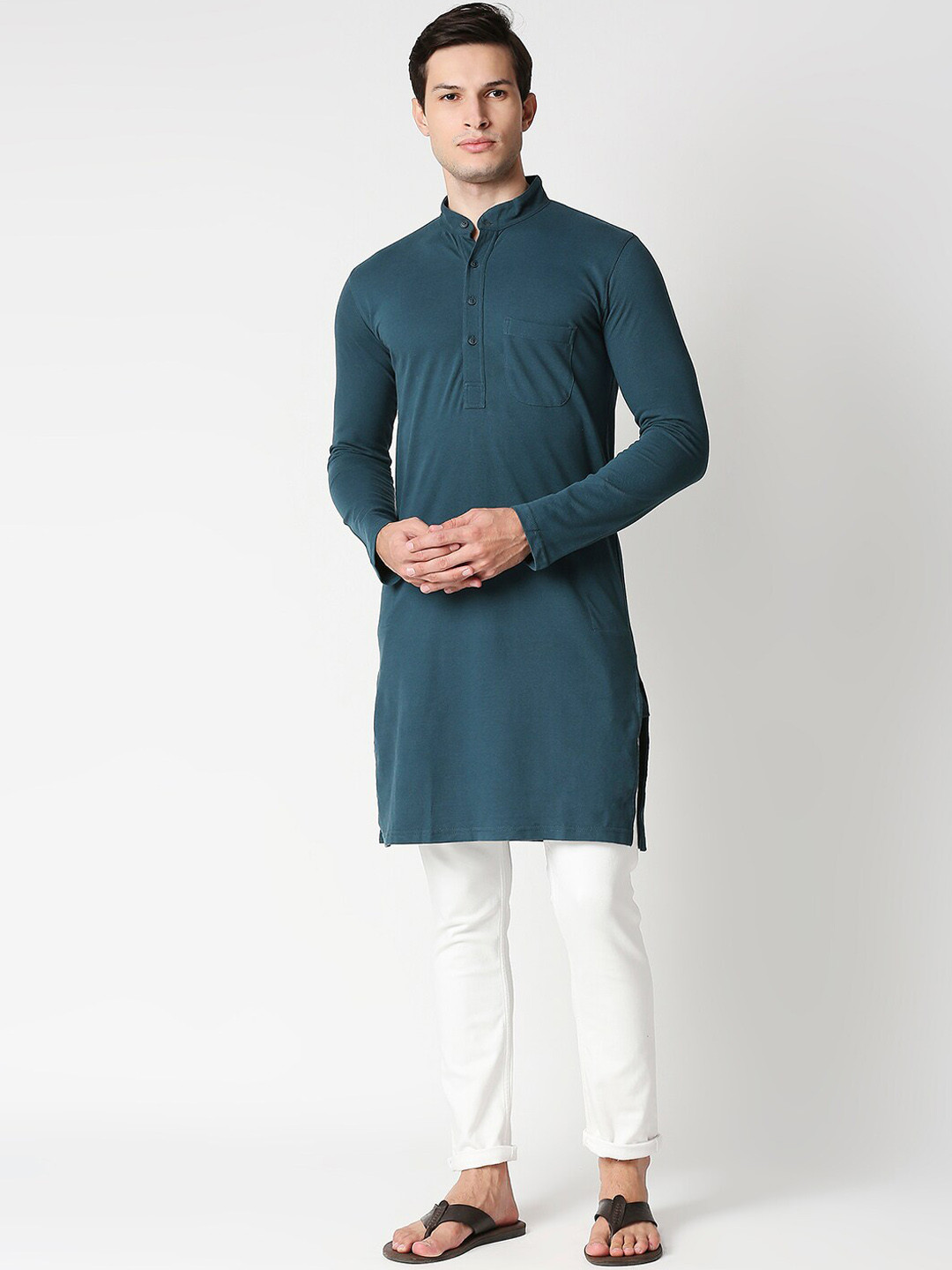 

Bewakoof Men Green Thread Work Kurta