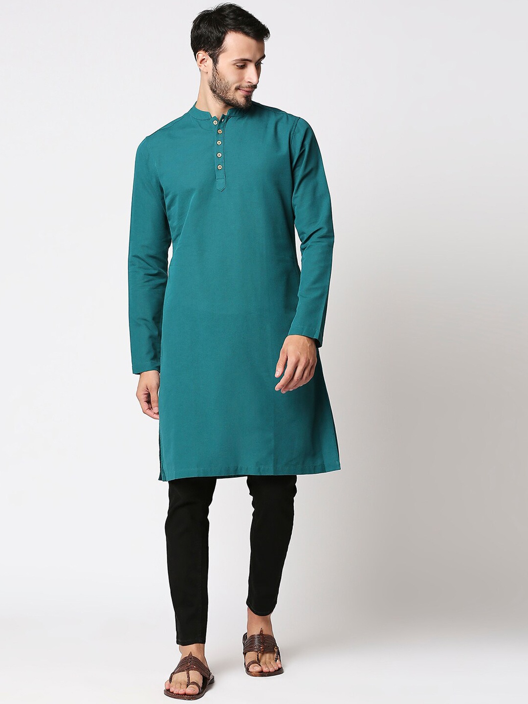 

Bewakoof Men Teal Solid Kurta