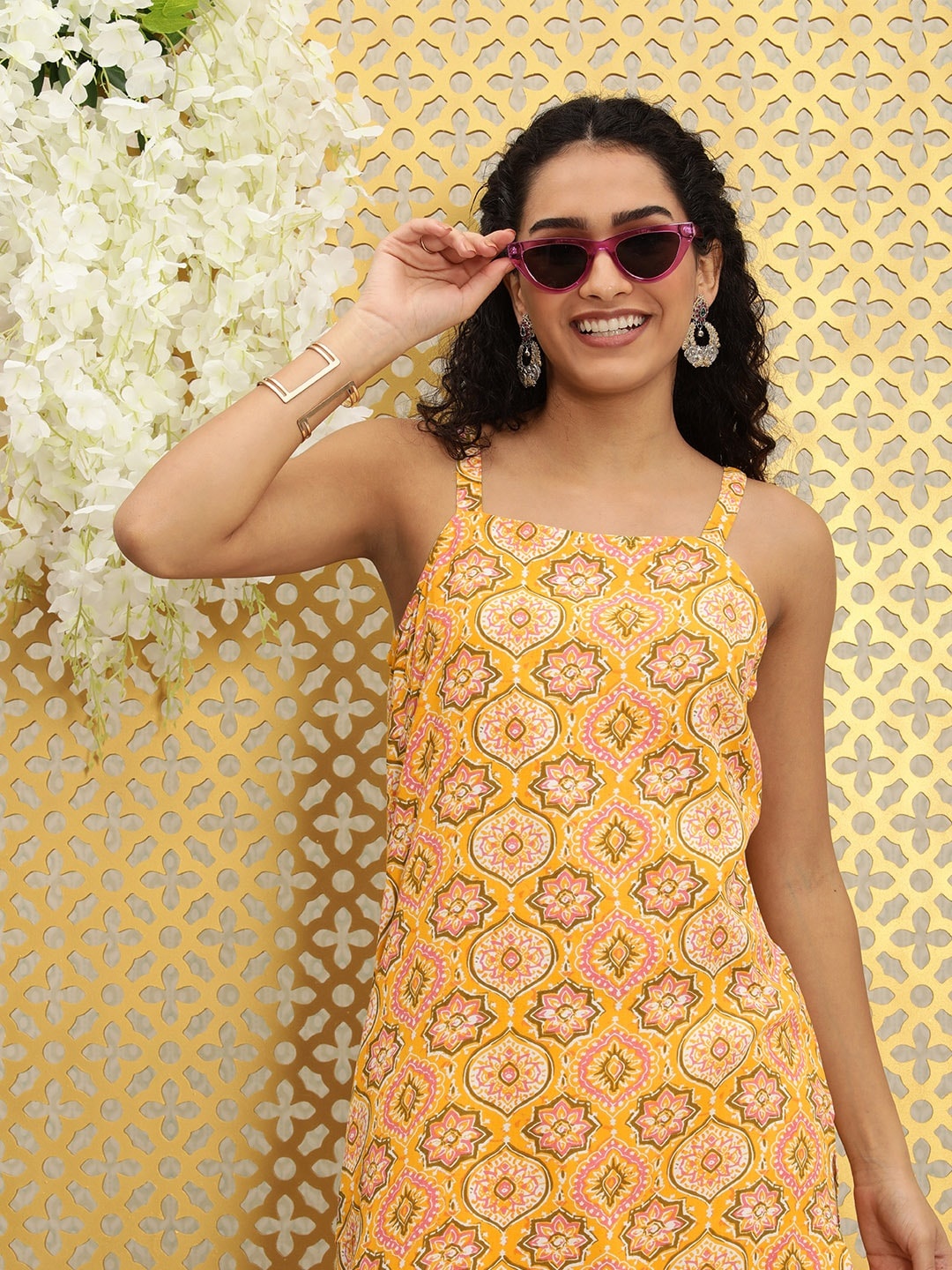 

Ode by House of Pataudi Women Mustard Yellow Ethnic Motifs Printed Kurta