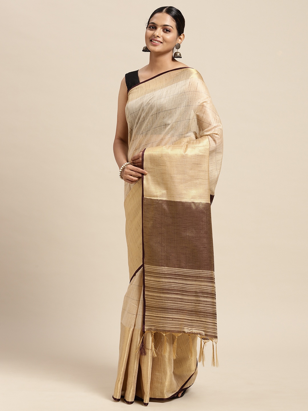 

Mitera Beige Art Silk Chanderi Saree