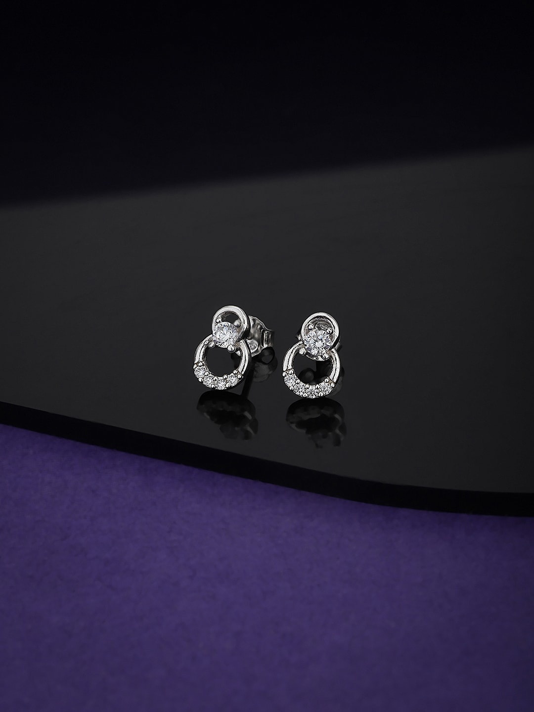 

VANBELLE Women 925 Sterling Silver Rhodium-Plated Circular Stud Earrings