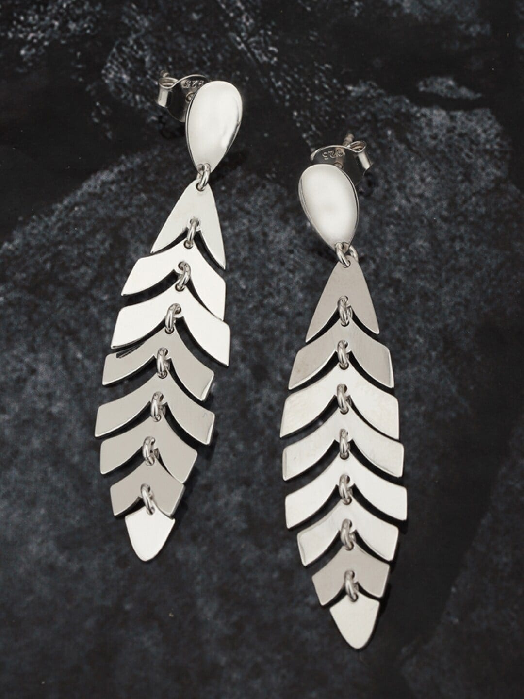

VANBELLE 925 Sterling Silver Rhodium-Plated Feather Shaped Drop Earrings