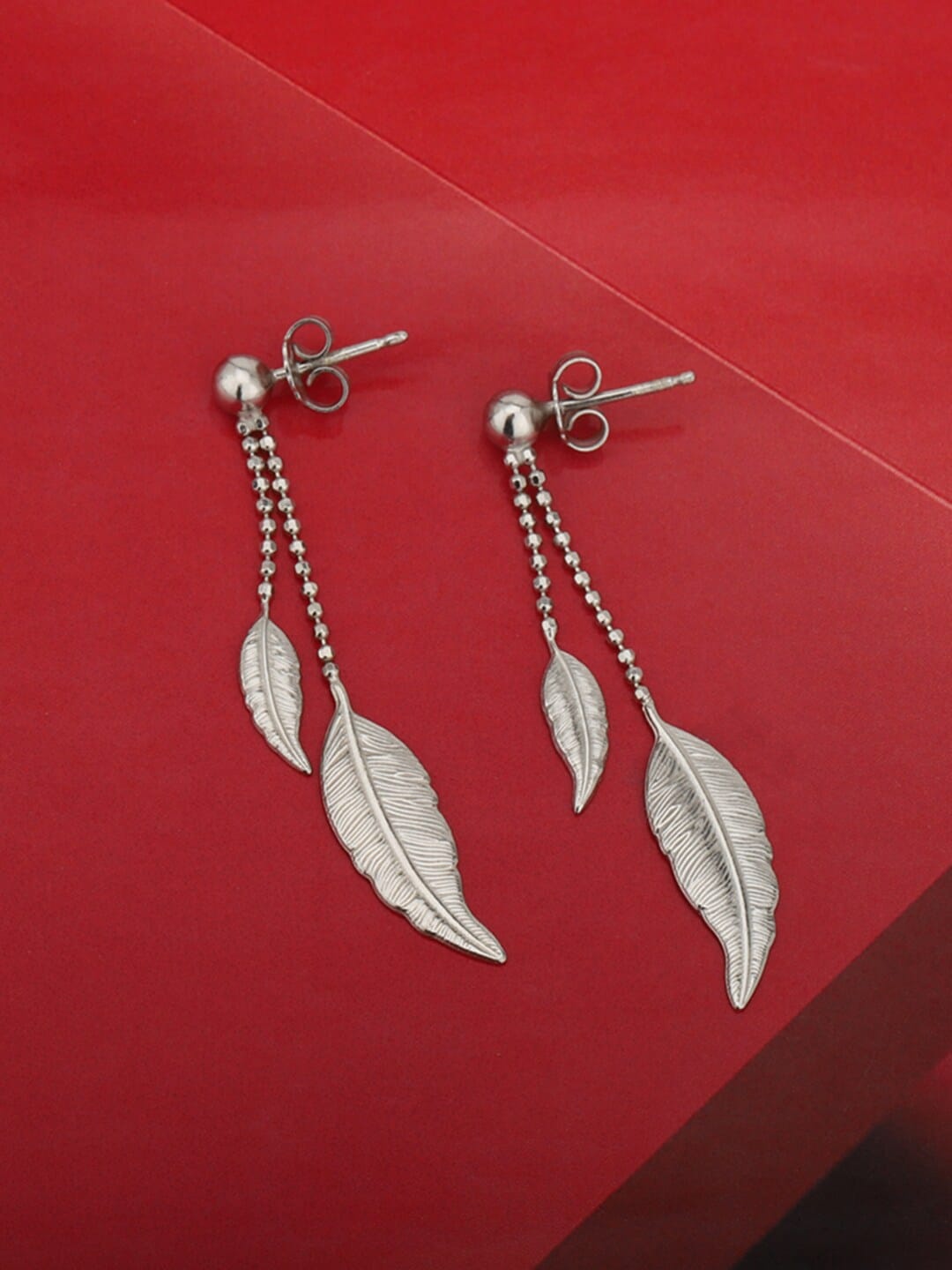 

VANBELLE 925 Sterling Silver Rhodium-Plated Feather Shaped Drop Earrings