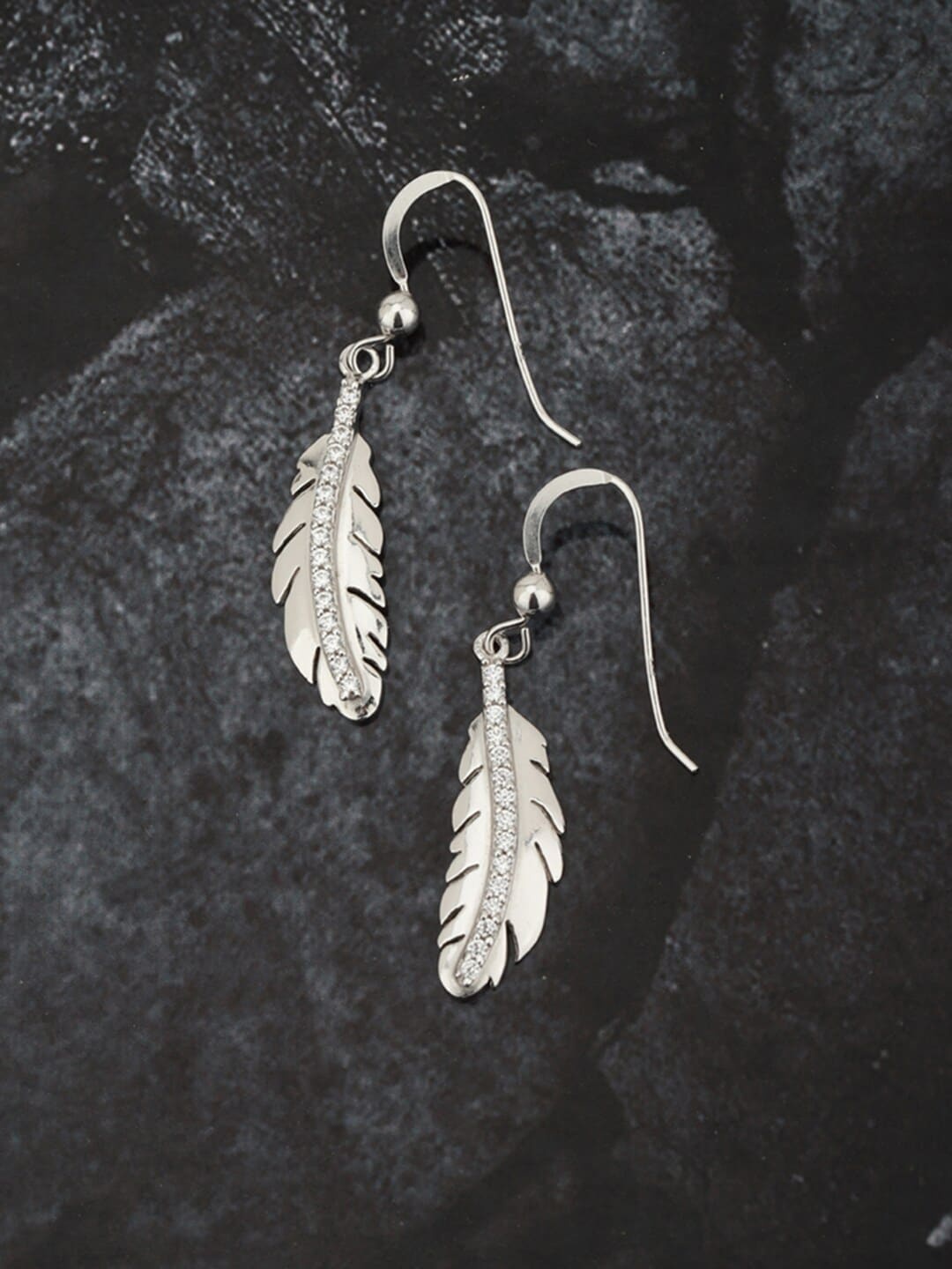 

VANBELLE 925 Sterling Silver Feather Shaped Drop Earrings