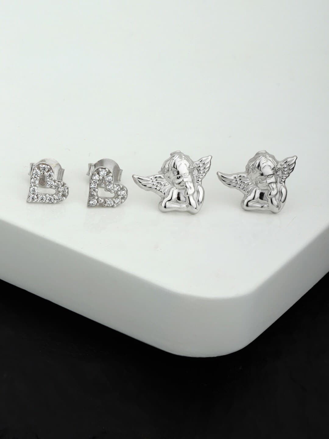 

VANBELLE 925 Sterling Silver Set Of 2 Heart Shaped Studs Earrings