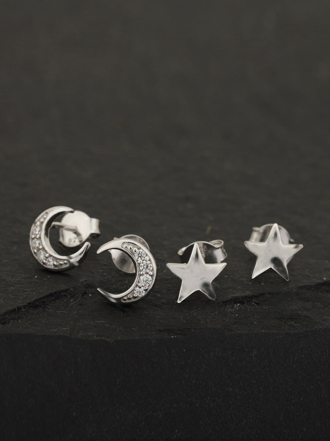 

VANBELLE 925 Sterling Silver Set Of 2 CZ Studded Star Shaped Studs Earrings