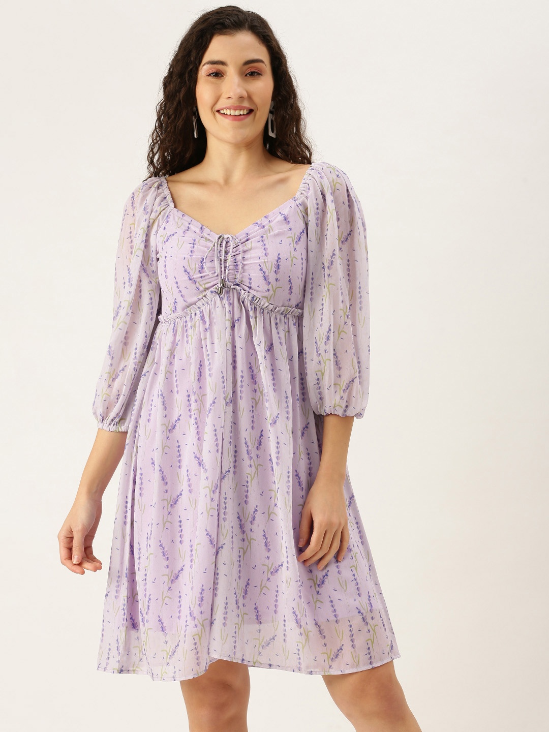 

MELOSO Lavender Tropical Georgette Empire Dress