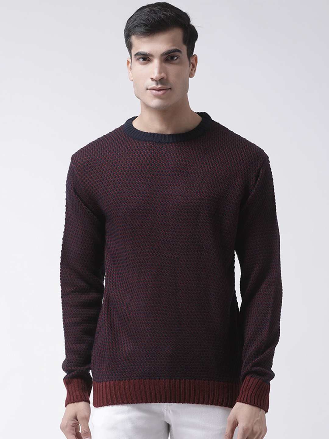 

Club York Men Navy Blue & Maroon Pullover