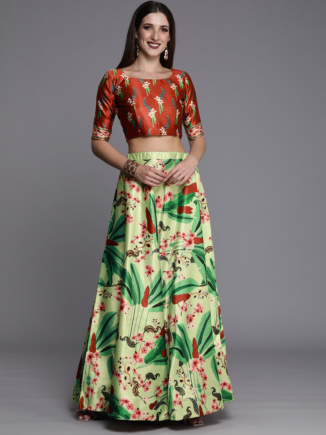 

Mitera Multicoloured Printed Kalamkari Semi-Stitched Lehenga & Unstitched, Multi