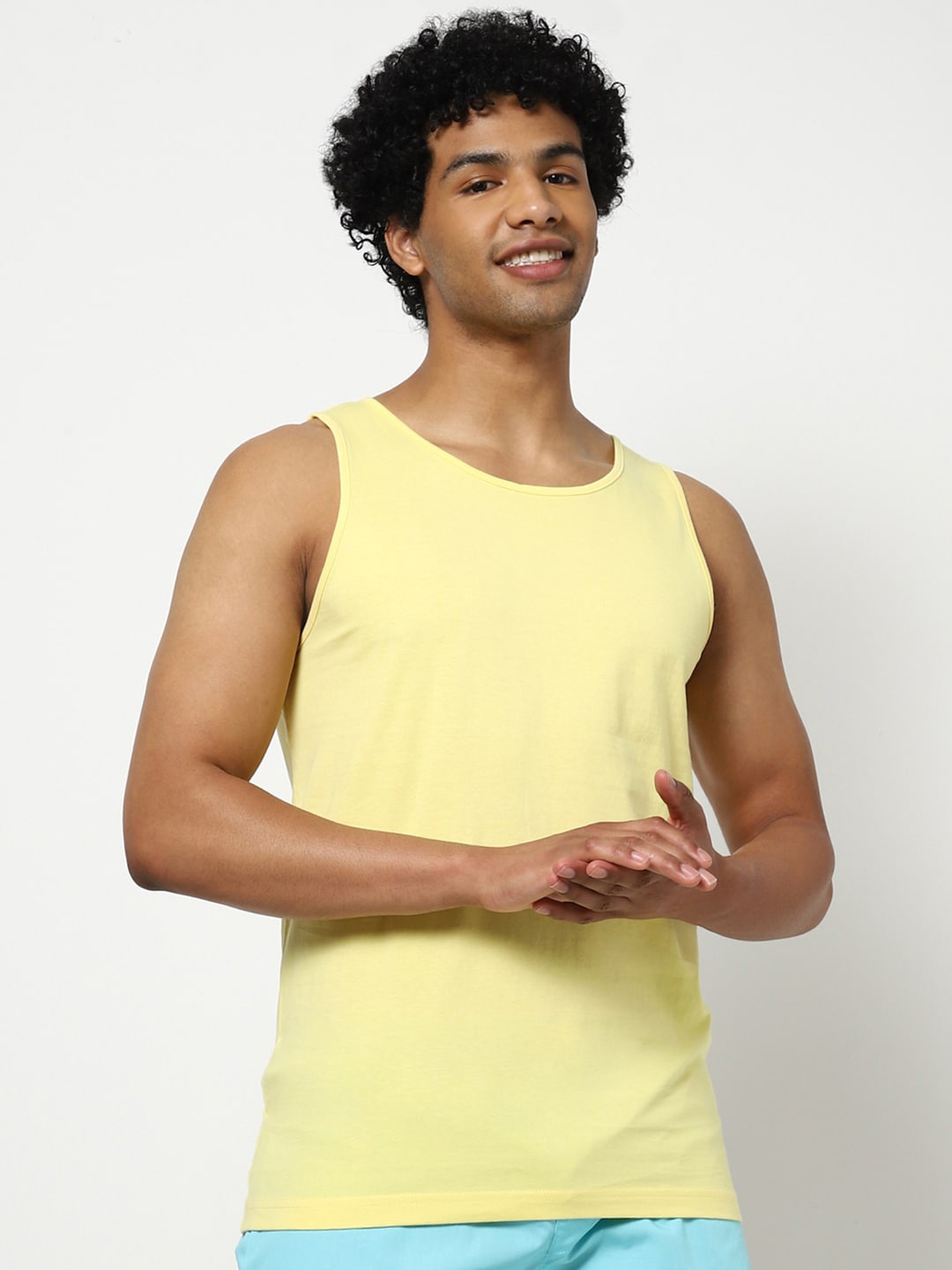 

Bewakoof Men Yellow Solid Cotton Innerwear Vest