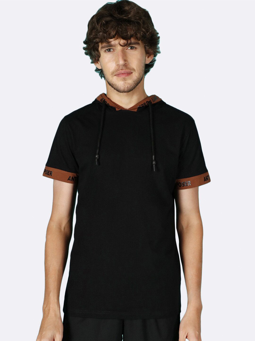 

Bewakoof Men Black Hooded T-Shirt