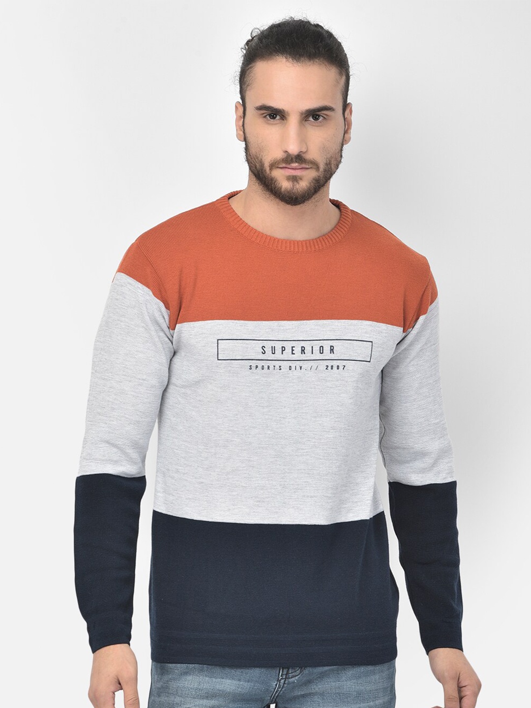 

COBB Men Orange & Grey Colourblocked Pullover