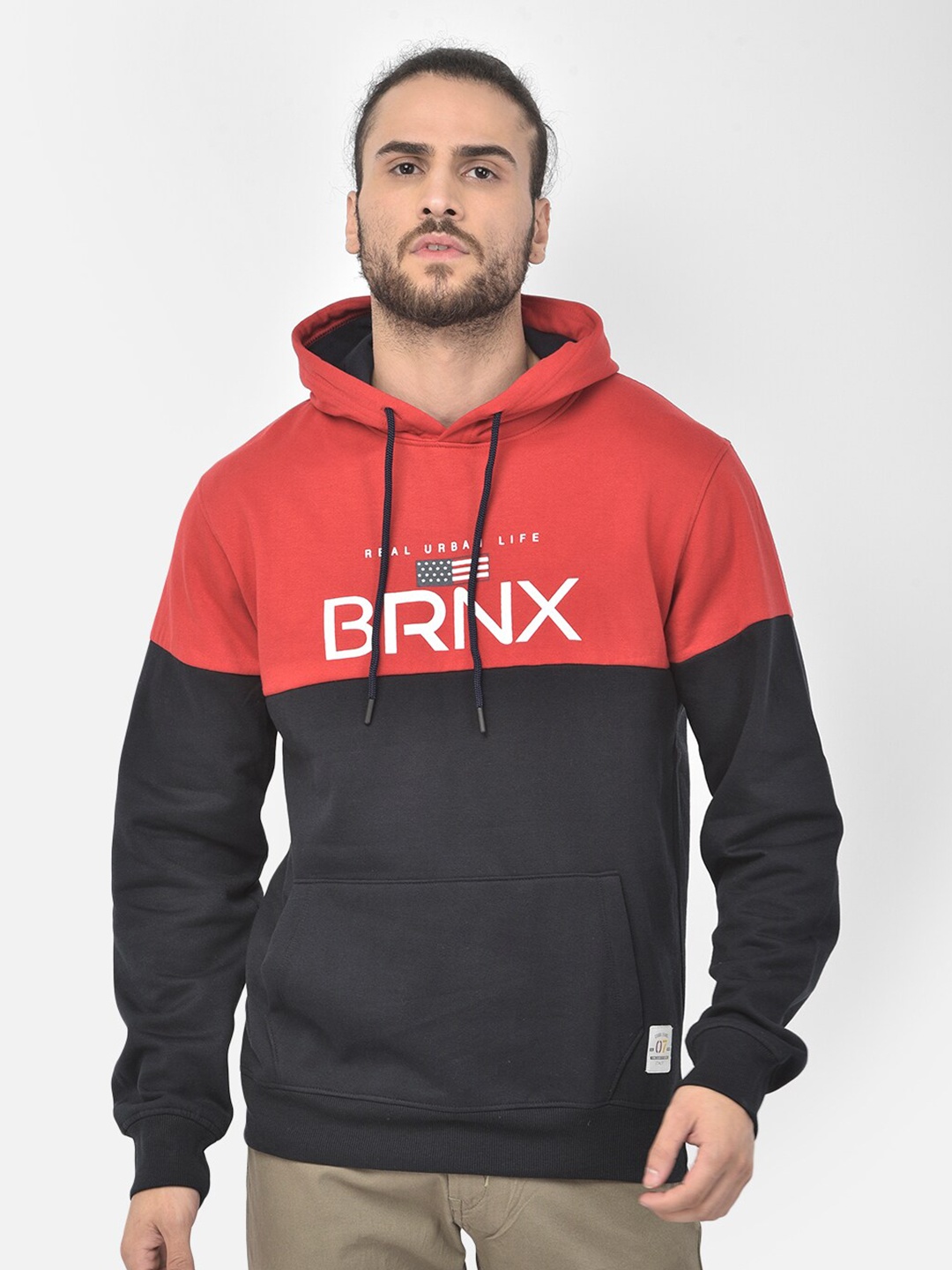 

COBB Men Red Colourblocked Hooded Sweatshirt
