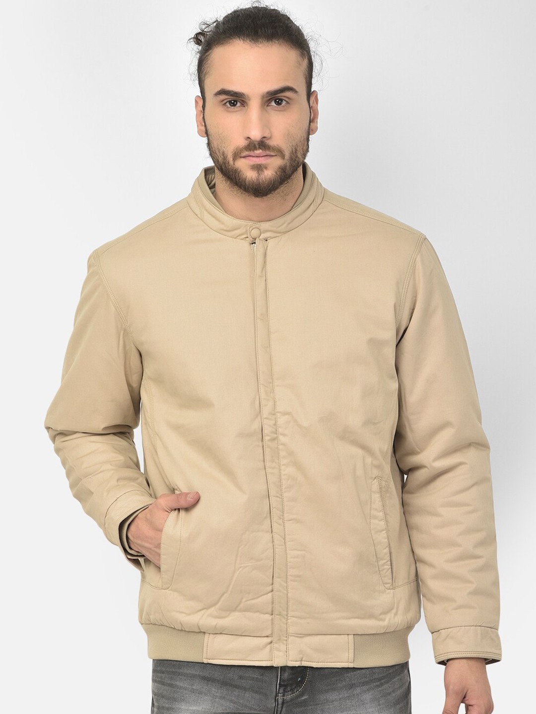 

COBB Men Beige Lightweight Bomber Jacket