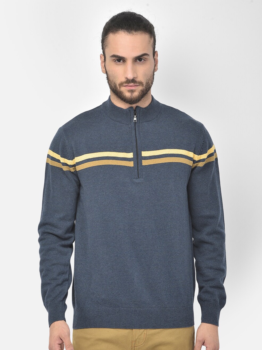 

COBB Men Blue & Yellow Striped Pullover
