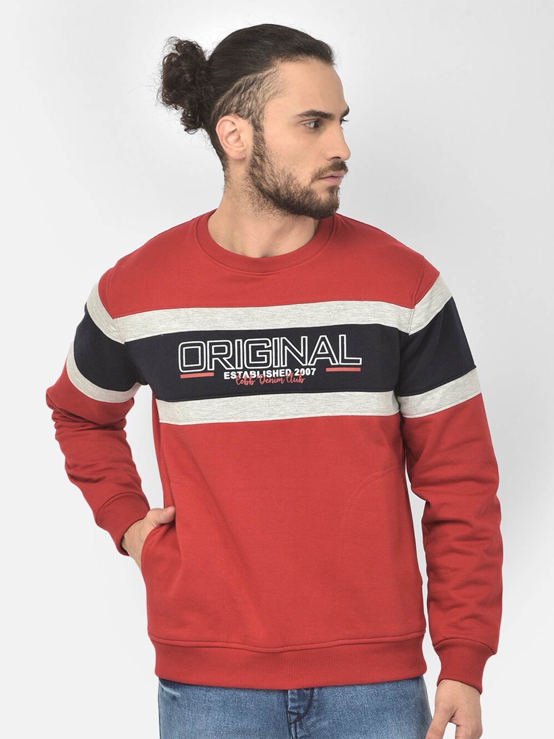 

COBB Men Red Striped Sweatshirt