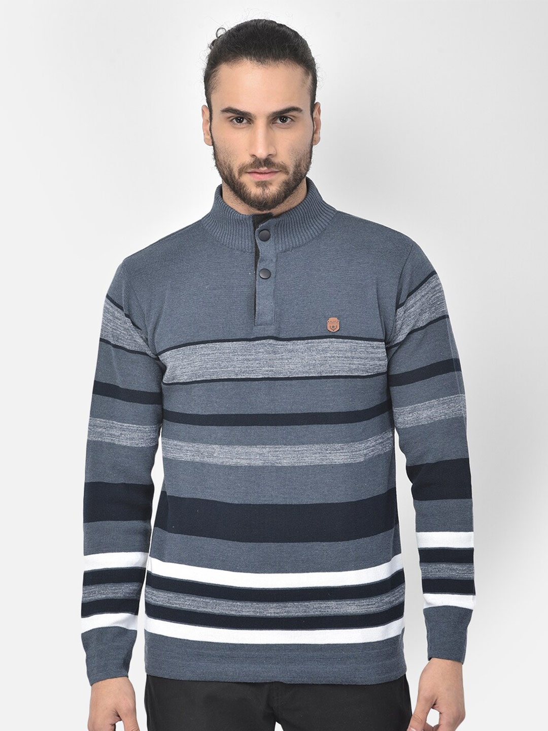 

COBB Men Grey & White Striped Pullover