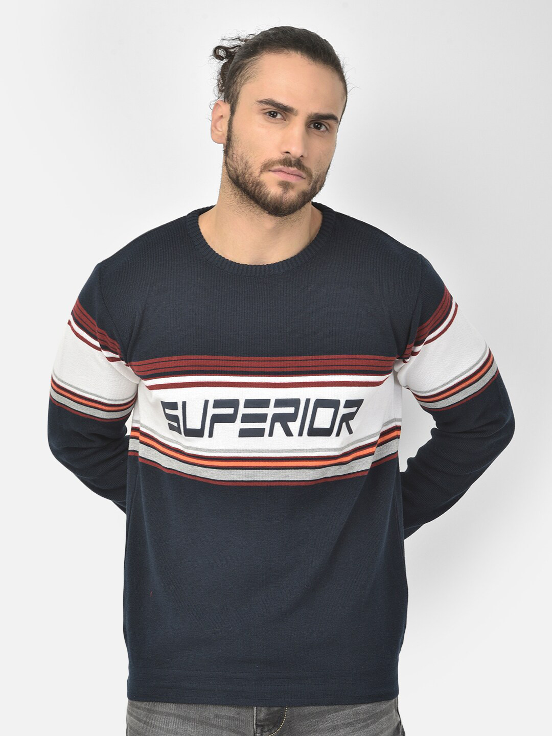 

COBB Men Navy Blue & White Typography Printed Pullover