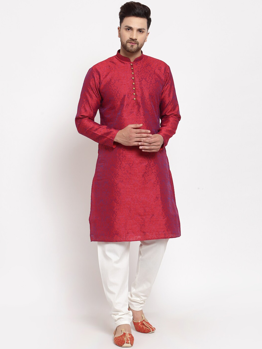 

MOHANLAL SONS Men Maroon Ethnic Motifs Kurta with Pyjamas