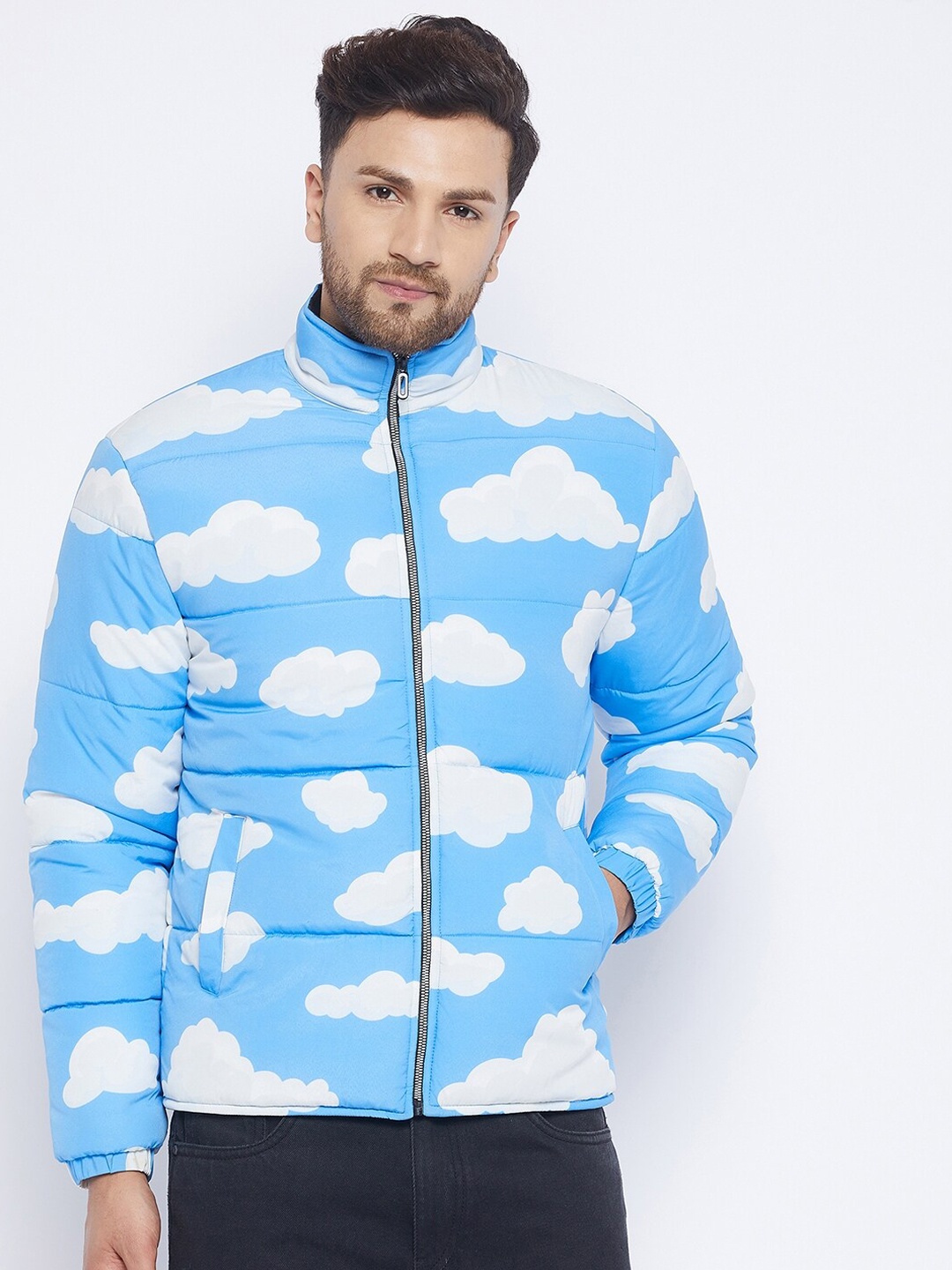 

FUGAZEE Men Blue Printed Lightweight Quilted Jacket