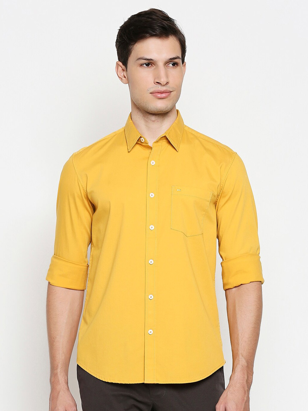 

Basics Men Yellow Slim Fit Opaque Casual Shirt